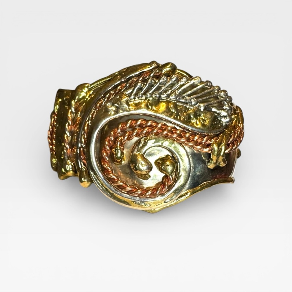 VINTAGE ARTISAN 1970s Brutalist Mixed Metal Bangle Cuff Bracelet, Adjustable - Picture 3 of 13